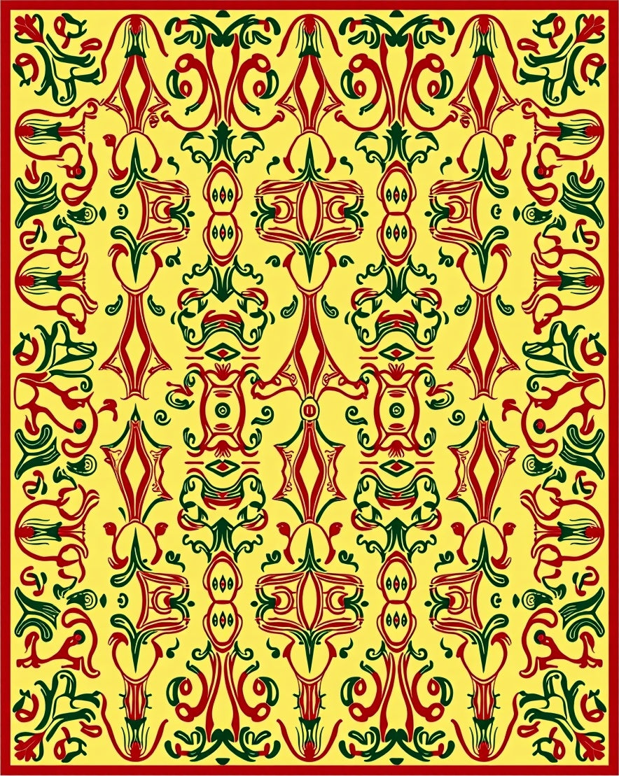 Bold Red Green Abstract Pattern Rug