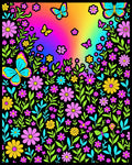 Whimsical Butterflies Neon Flowers Rug