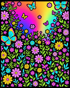 Whimsical Butterflies Neon Flowers Rug