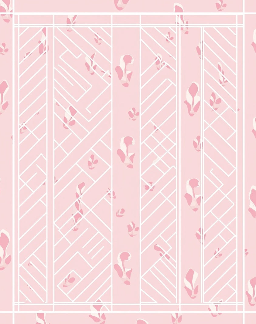 Soft Pink Abstract Leaf Geometric Rug