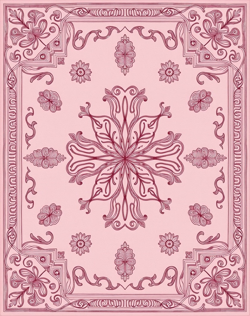 Delicate Pink Floral Mandala Rug