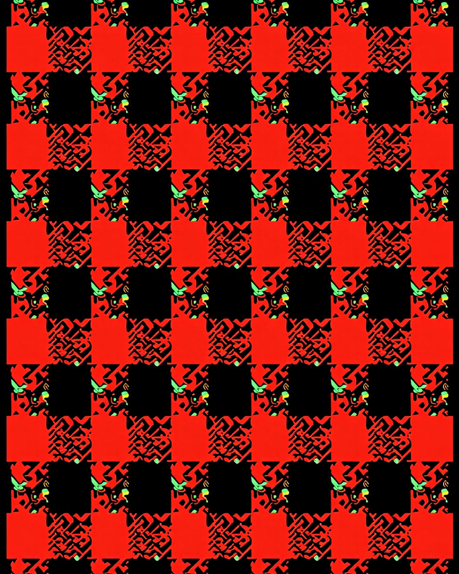 Bold Red Black Checker Abstract Pattern Rug