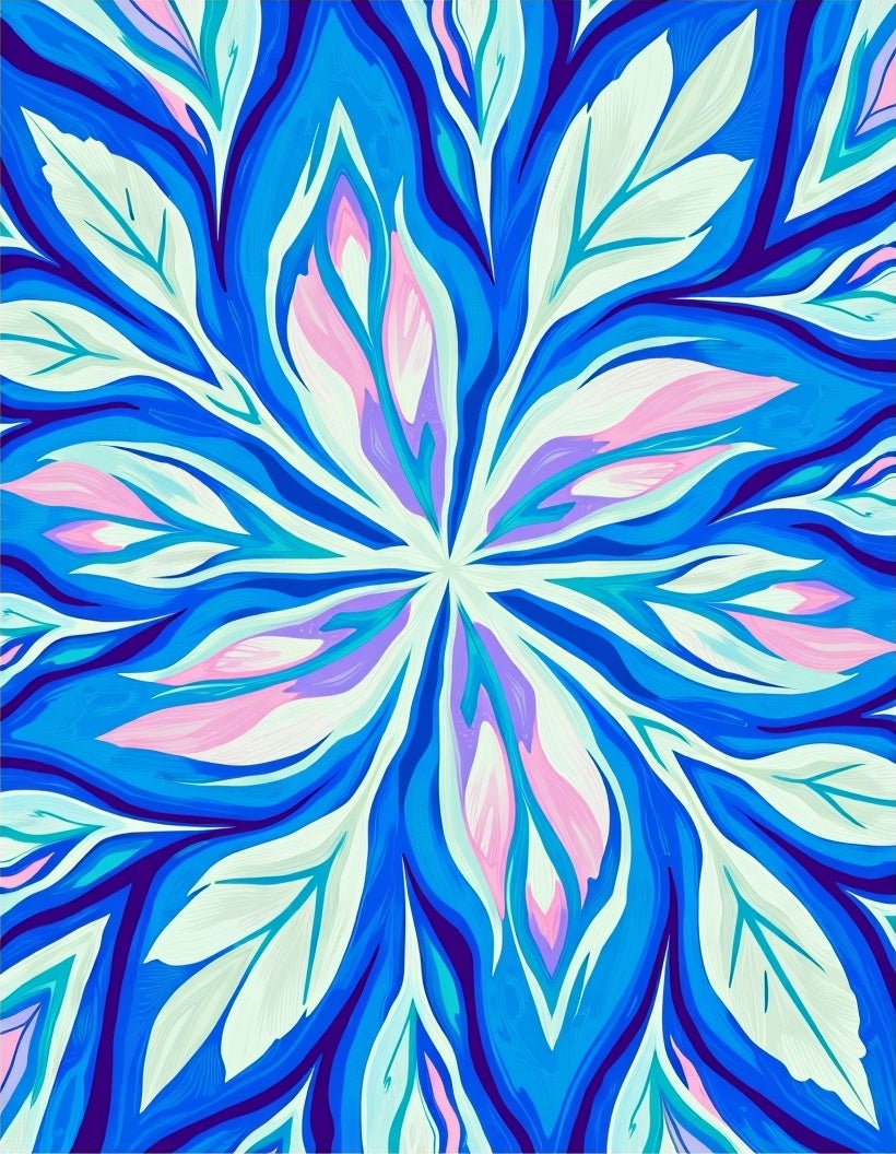 Abstract Blue Pink Floral Swirls Rug