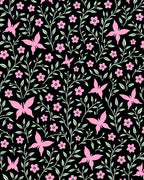 Pink Butterfly Floral Garden Design Rug