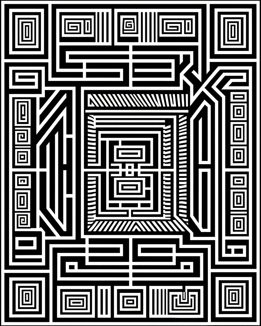 Abstract Black White Maze Rug