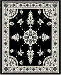 Ornate Black White Blossom Scroll Rug