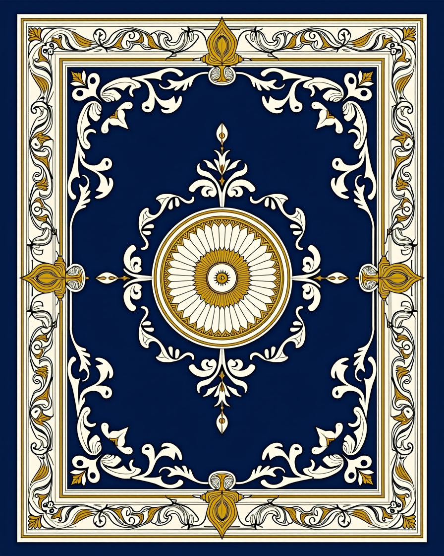 Inlay Floral Medallion Pattern Rug
