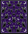 Whimsical Black Cats Stars Design Rug