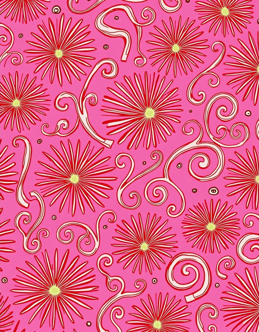 Pink Red Floral Swirls Rug