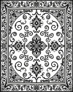 Intricate Floral Scrollwork Black White Design Rug