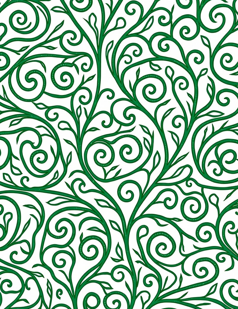 Green Swirling Vine Leaf Pattern Rug