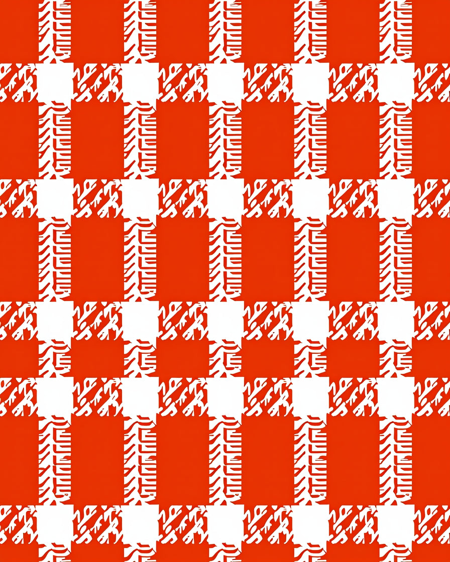 Bold Red Checked Abstract Pattern Rug