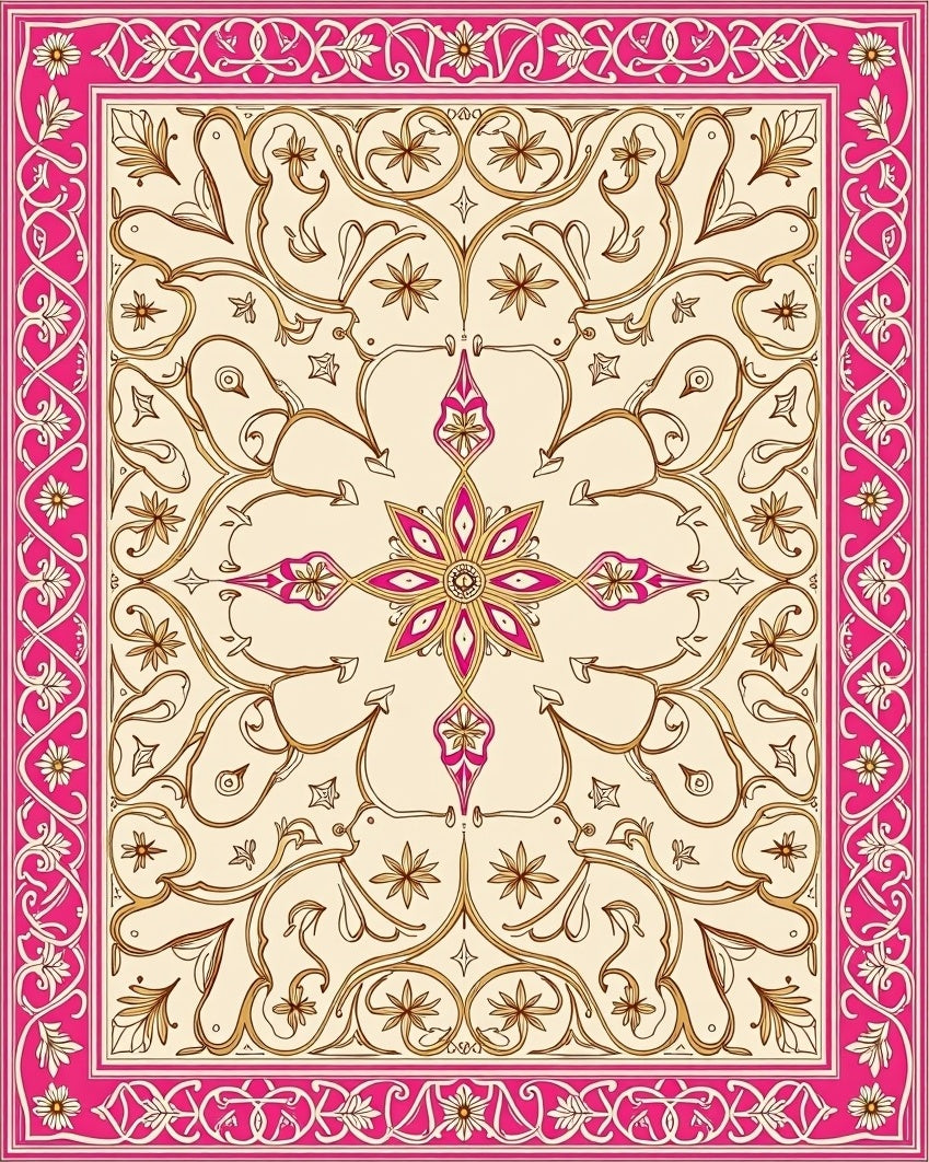 Ornate Floral Border With Center Medallion Rug