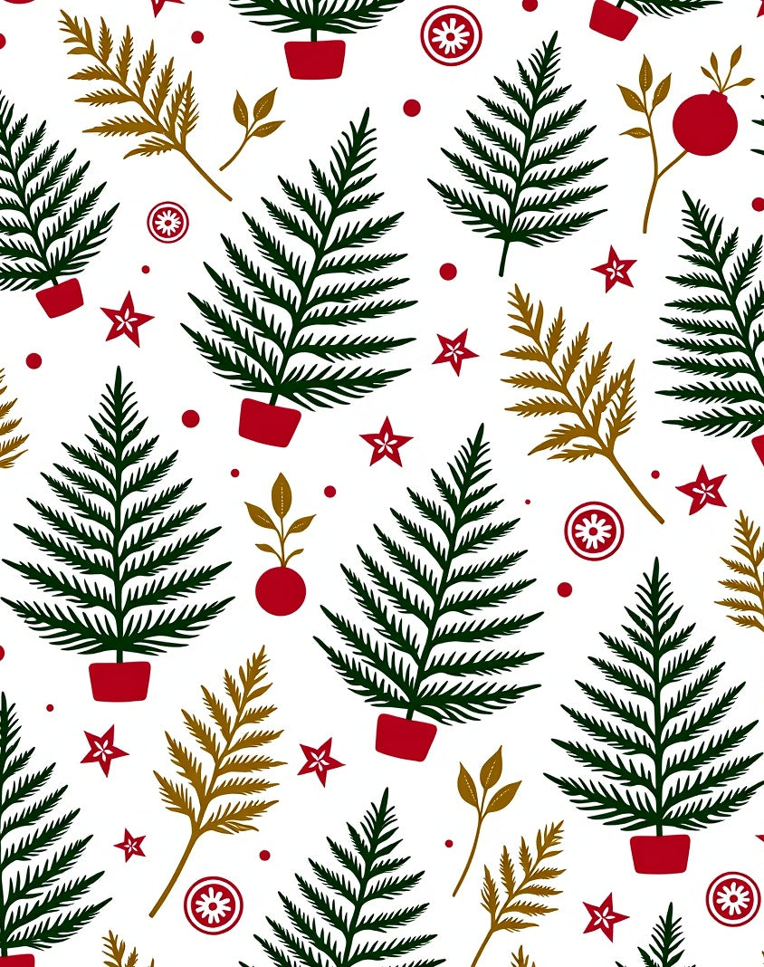 Red Green Festive Pine Branch Arrangement Rug