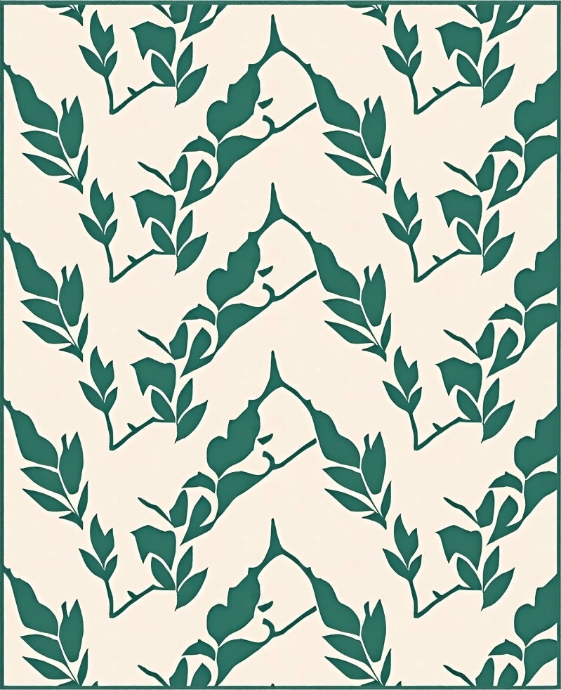 Green Leaf Patterned Natural Style Rug