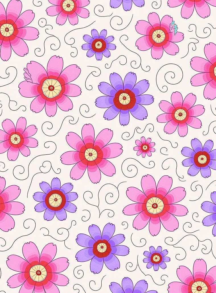 Pink Purple Floral Swirl Pattern Rug