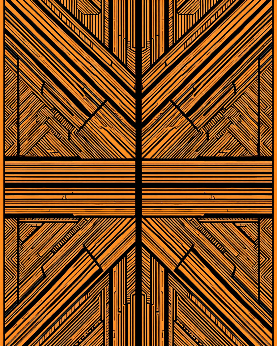 Striking Orange Black Linear Design Rug