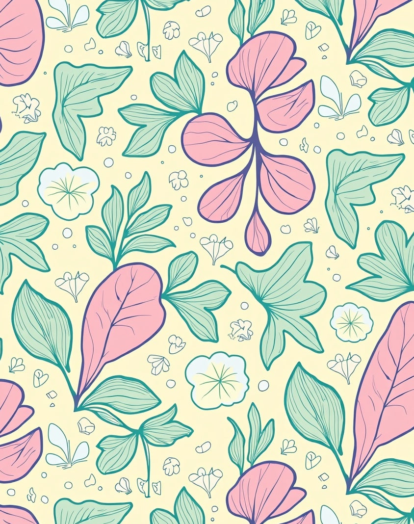 Pastel Floral Outline Design Rug