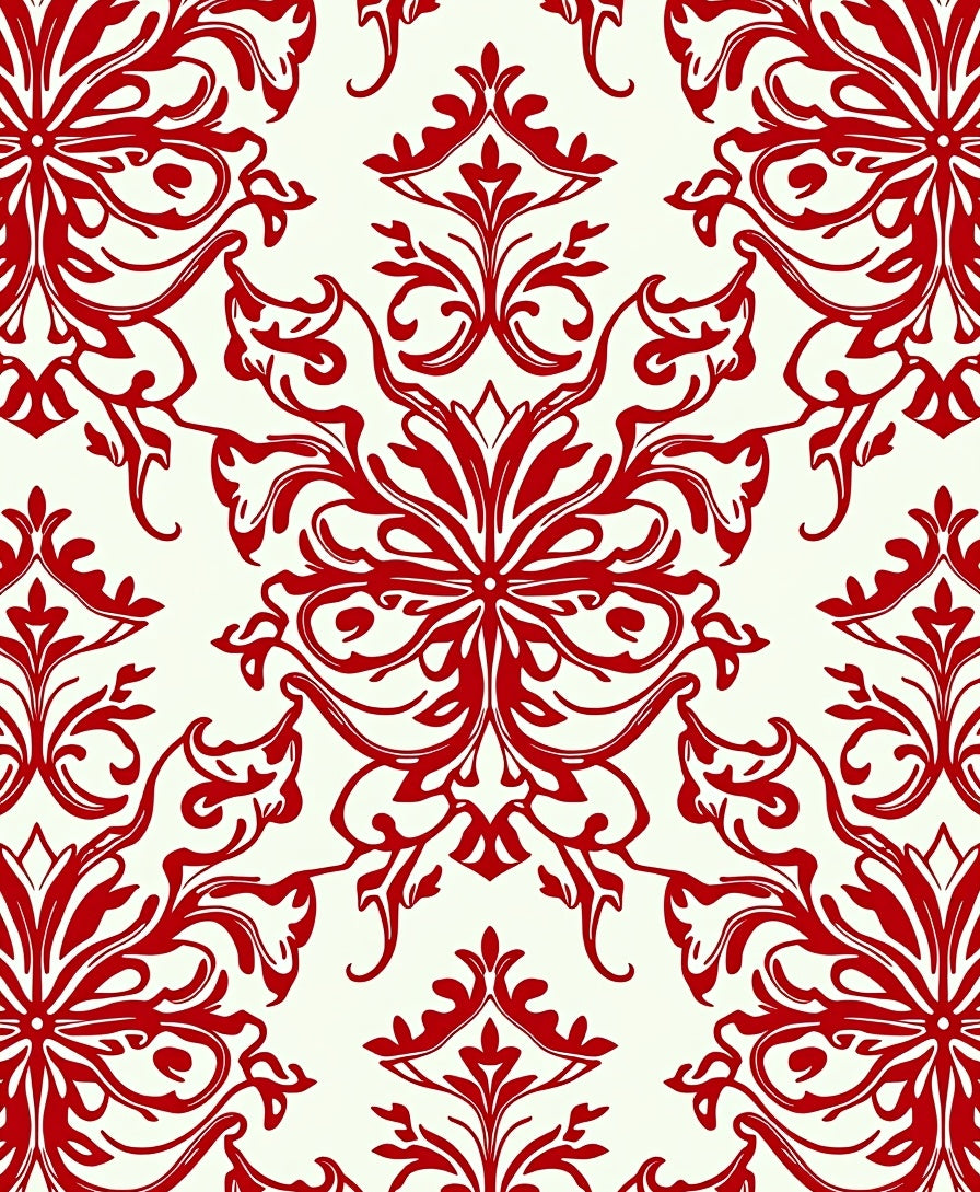 Red Floral Damask Pattern Rug