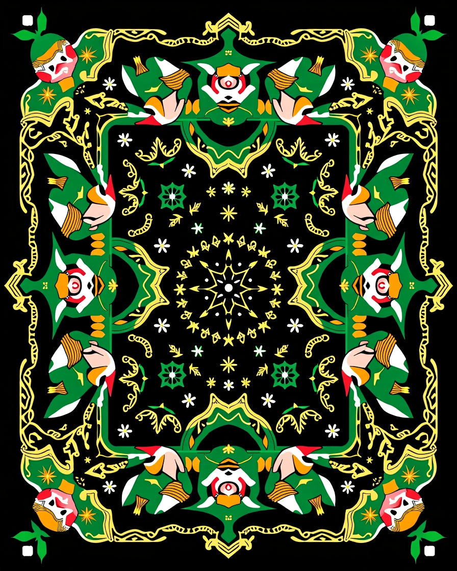 Green Floral With Yellow Accents Pattern Rug