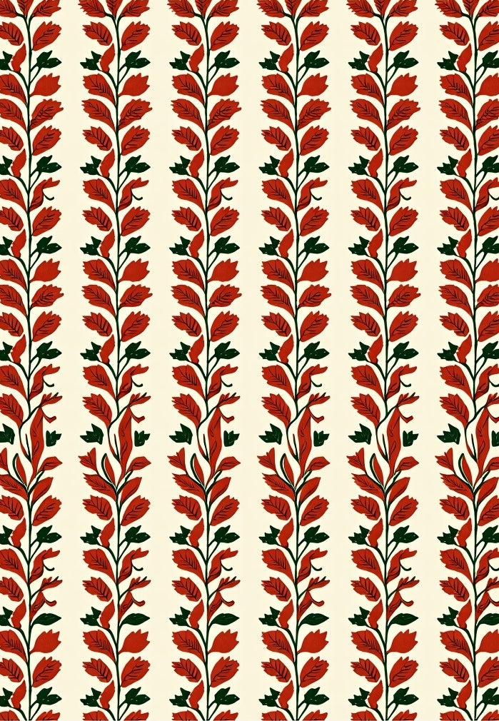Vertical Leaf Pattern Folk Design Rug