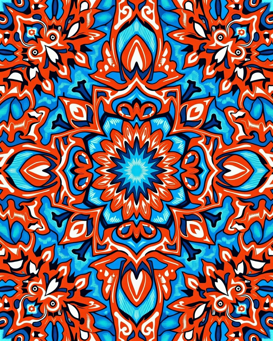 Bright Orange Blue Mandala Pattern Rug