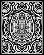 Black White Abstract Radial Pattern Rug