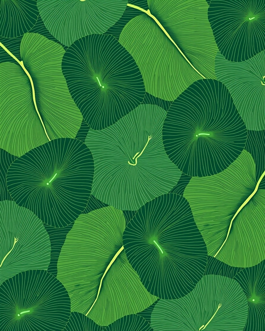 Green Leaf Outline Patterned Design Rug