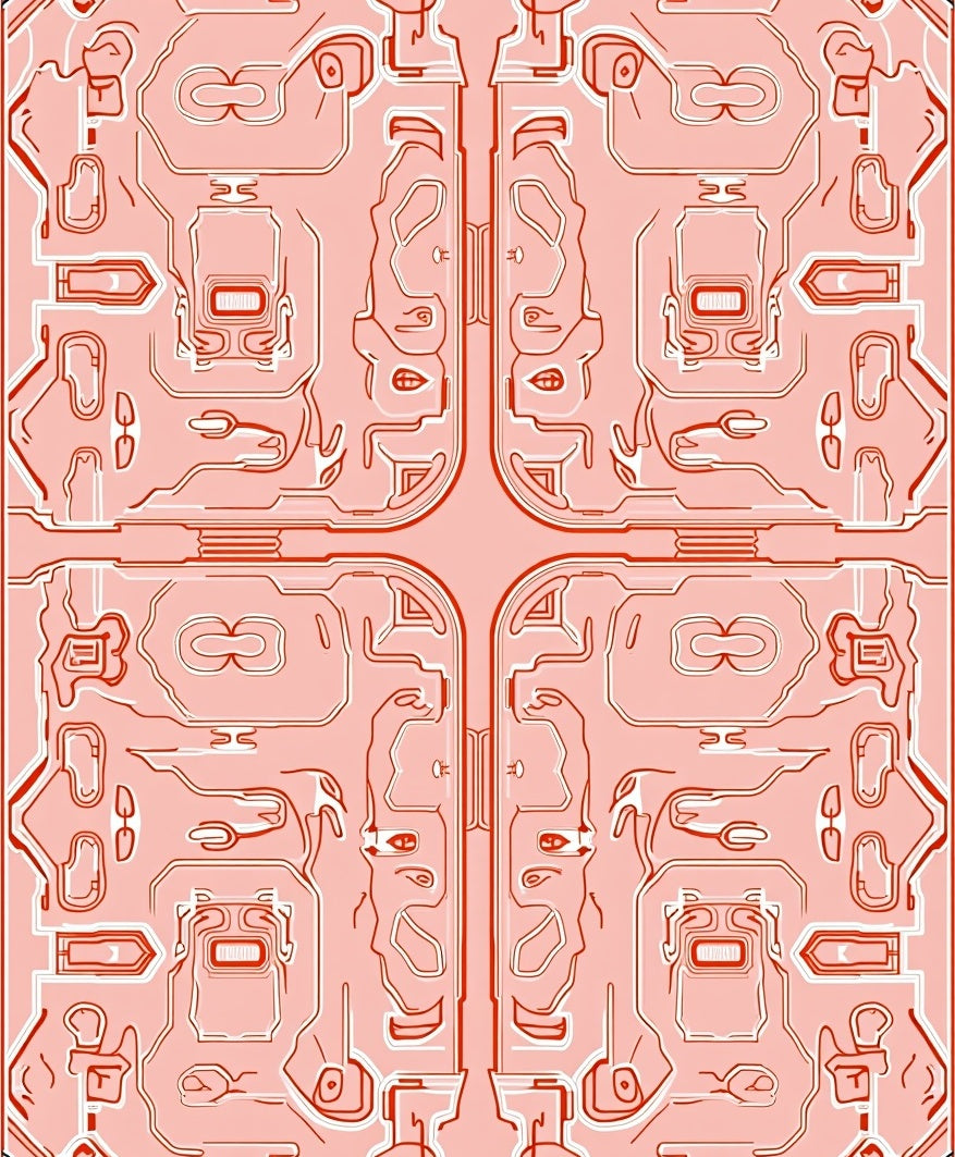 Red Lines Abstract Circuitry Design Rug