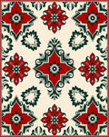 Red Green Floral Medallion Pattern Rug