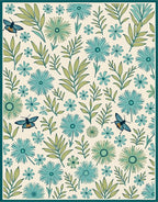 Botanical Daisy Butterfly Pattern Rug