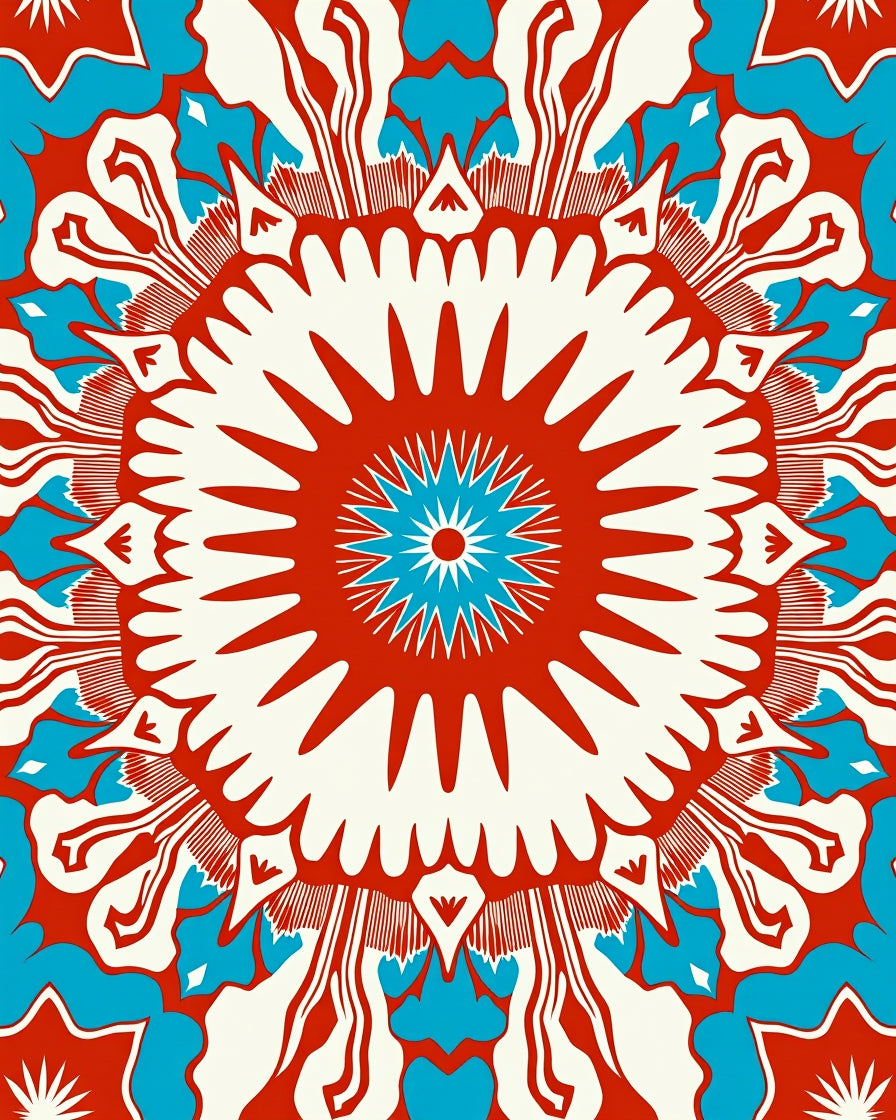 Vibrant Folk Art Mandala Pattern Rug