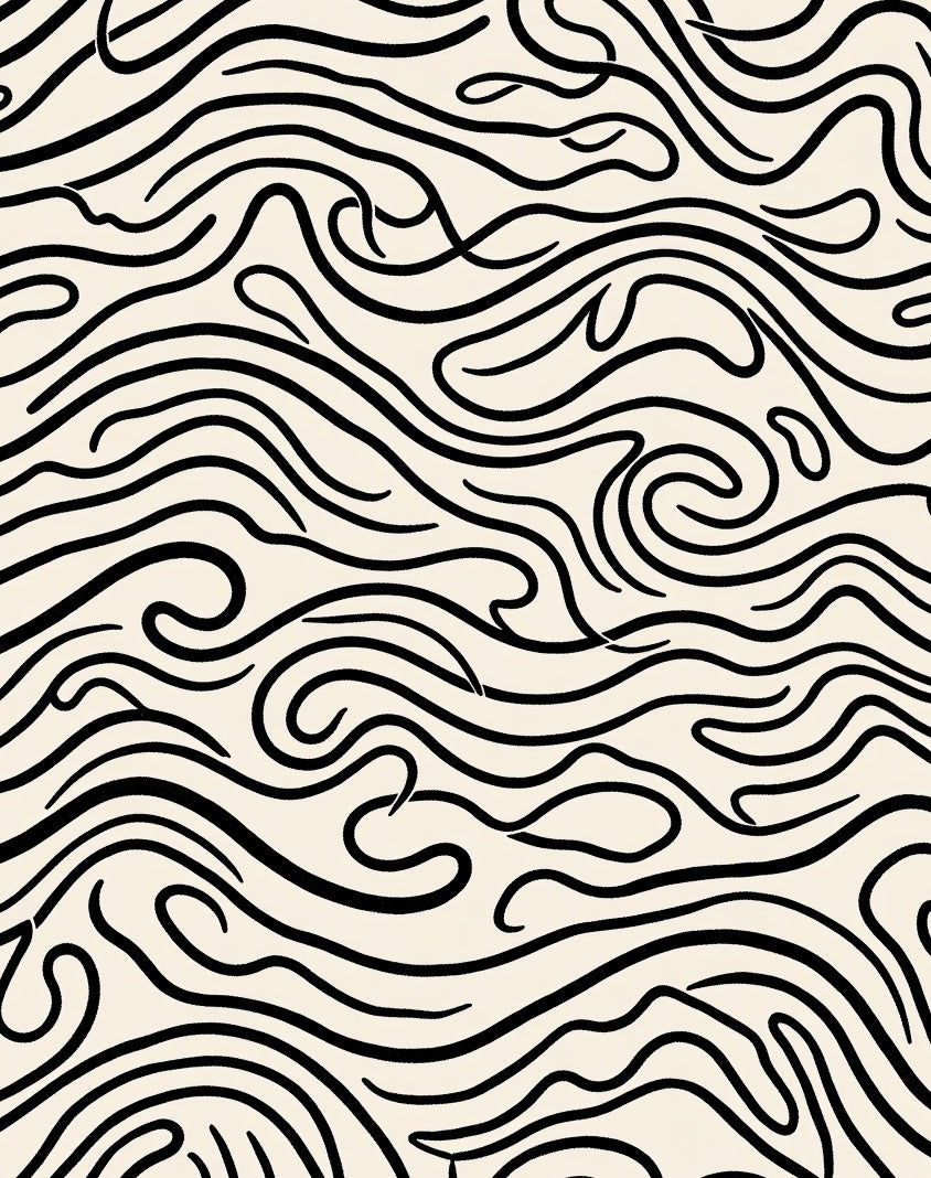 Fluid Black Lines Abstract Pattern Rug