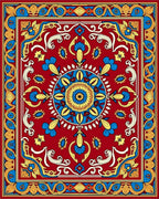 Vibrant Red Floral Medallion Pattern Rug