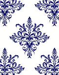 Elegant Blue Floral Damask Style Rug