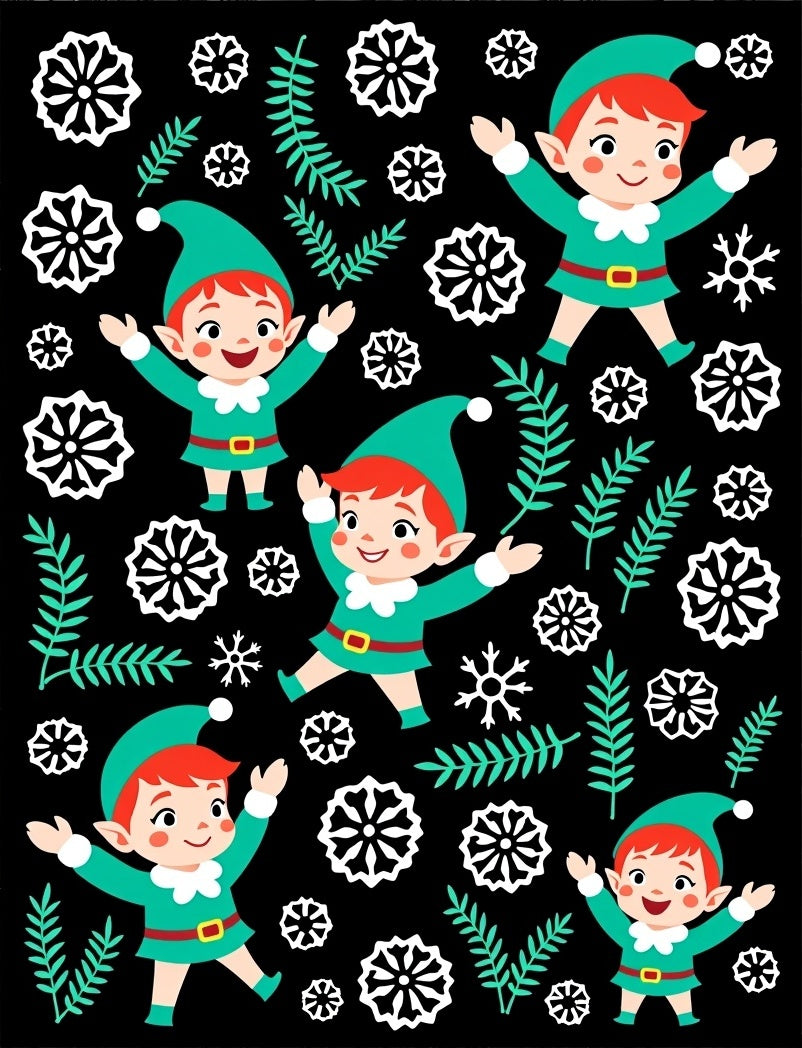 Cute Christmas Elves Snowflake Winter Rug