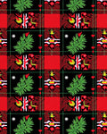Red Black Green Abstract Floral Plaid Rug