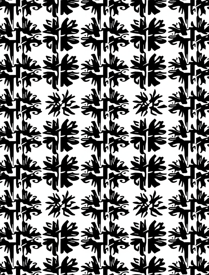 Black White Abstract Floral Tiling Rug