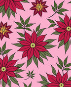 Red Floral Pattern on Pink Background Rug