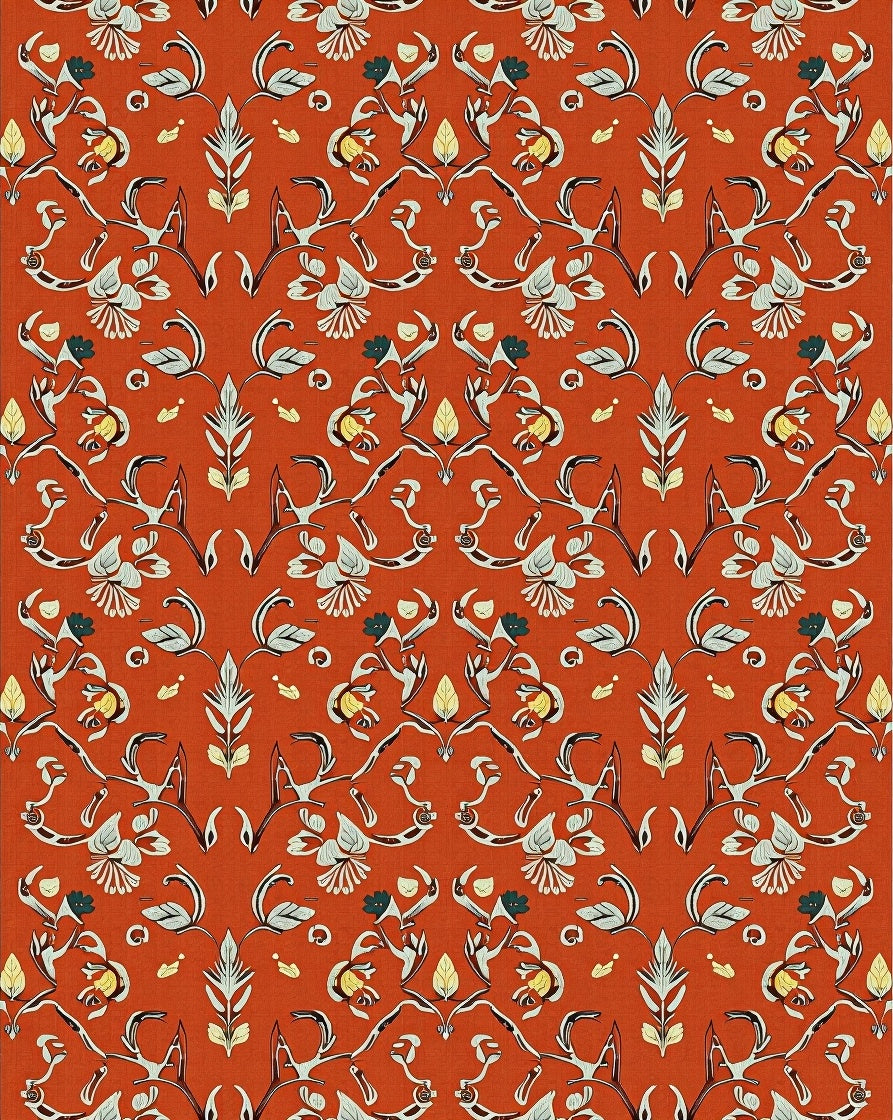 Ornate Floral Symmetry Orange Rug