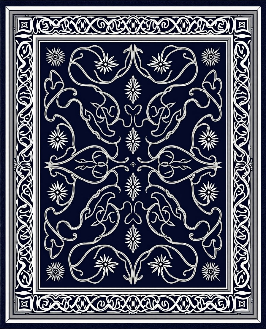 Classic White Floral Bordered Rug