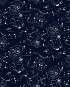 Dark Blue White Sketchy Character Pattern Rug