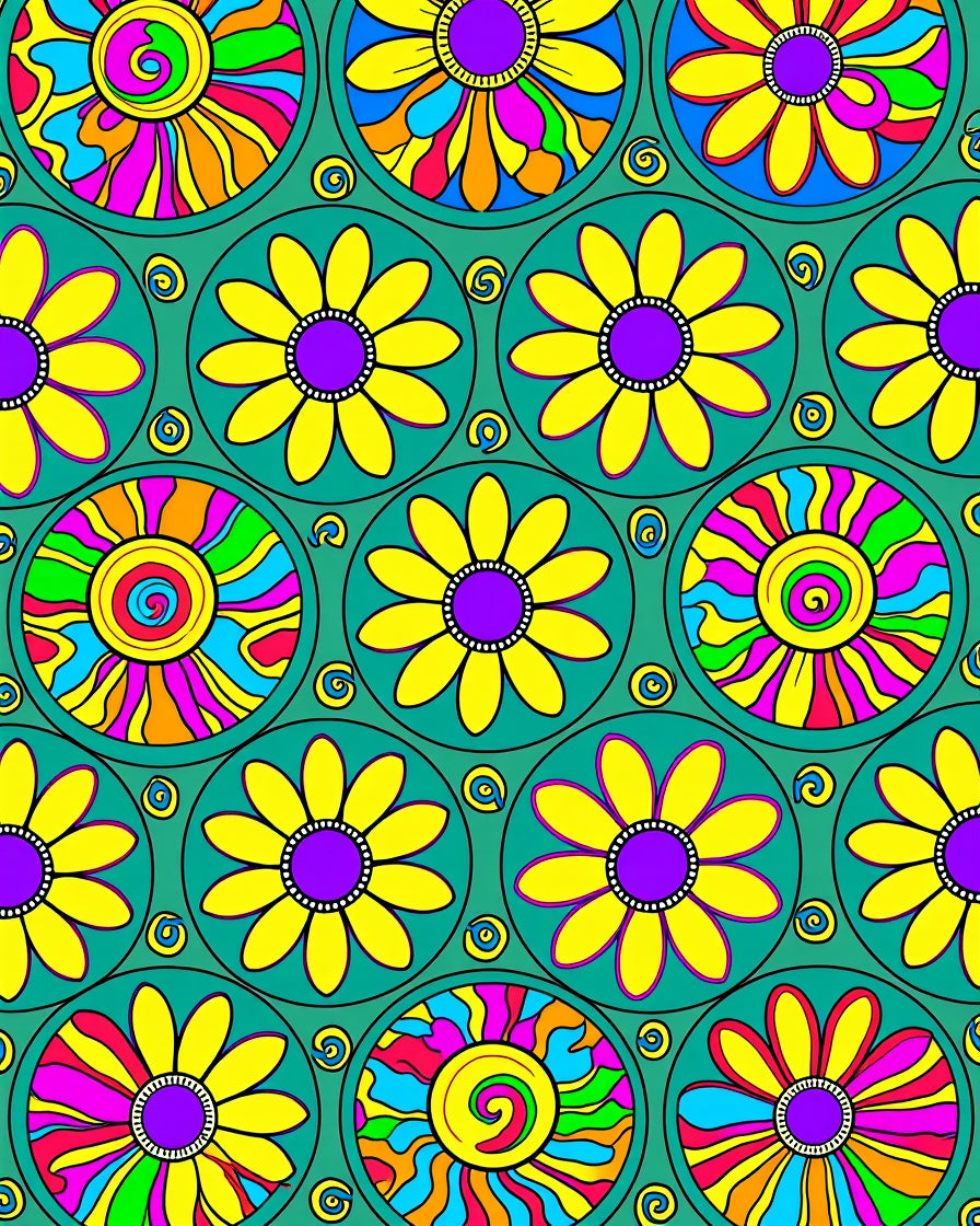 Retro Flower Power Circles Rug
