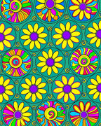 Retro Flower Power Circles Rug