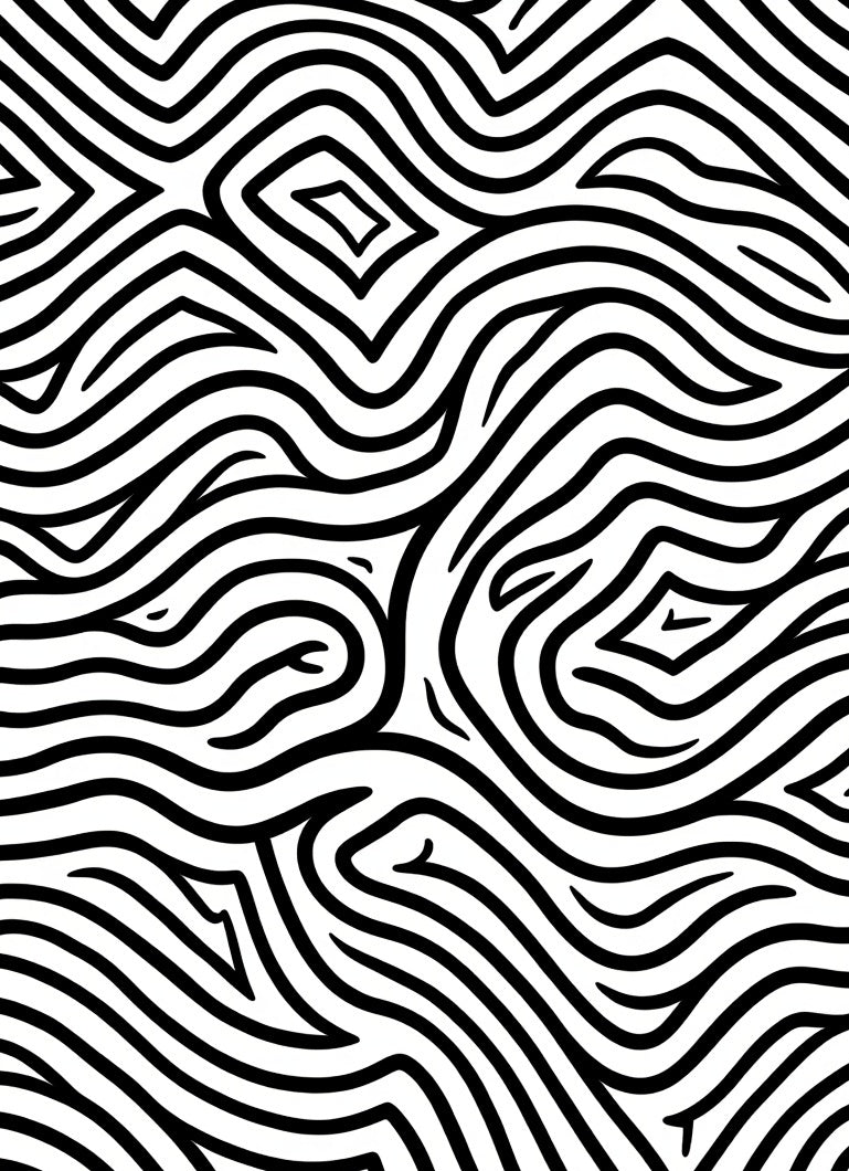 Abstract Black White Wavy Lines Rug