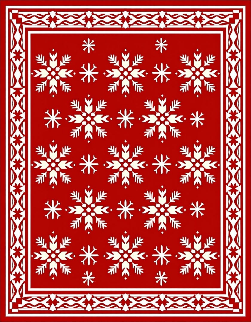 Red Snowflake Pattern Area Rug