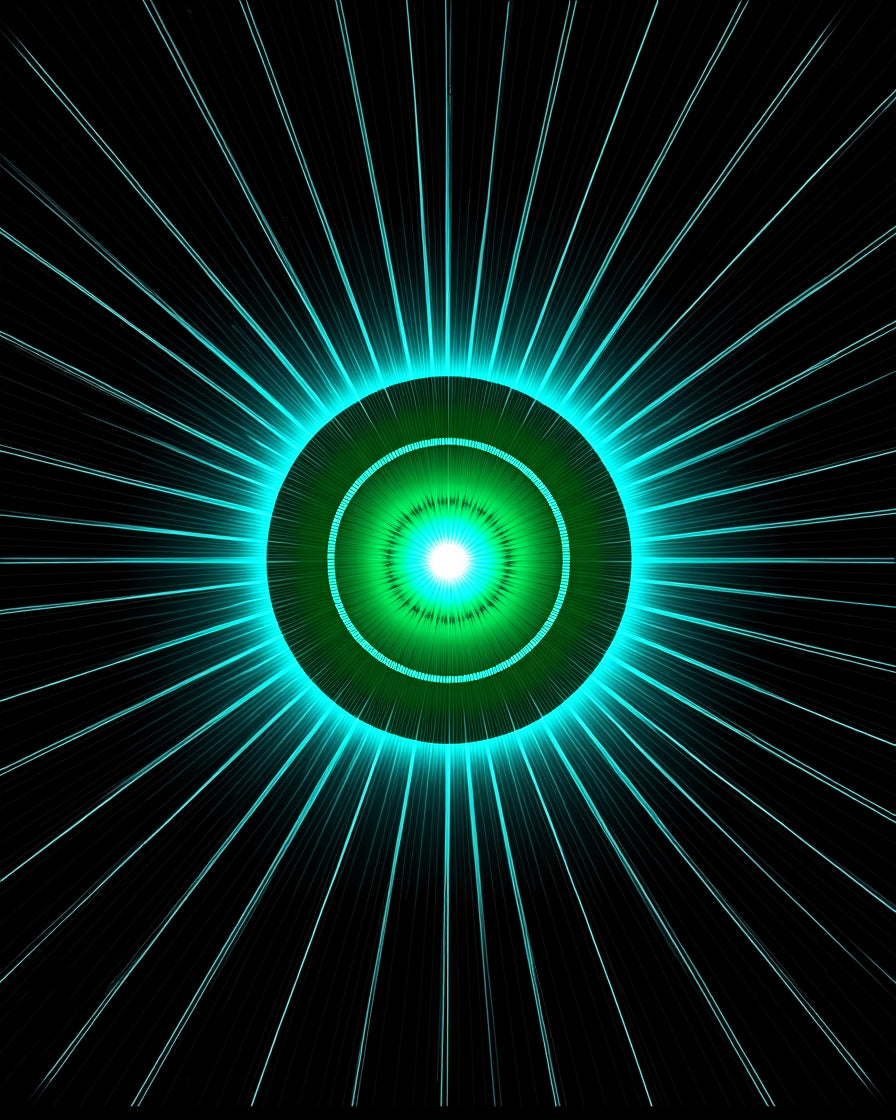 Radiant Green Blue Sunburst Design Rug