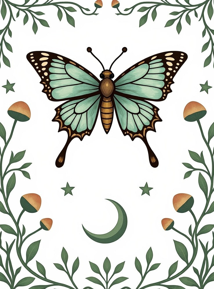 Whimsical Nature Butterfly And Moon Rug