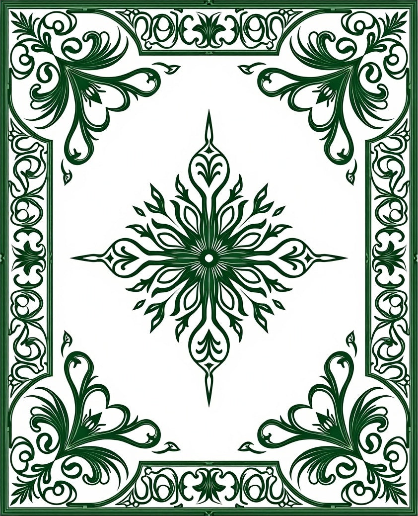 Ornate Green Floral Filigree Rug