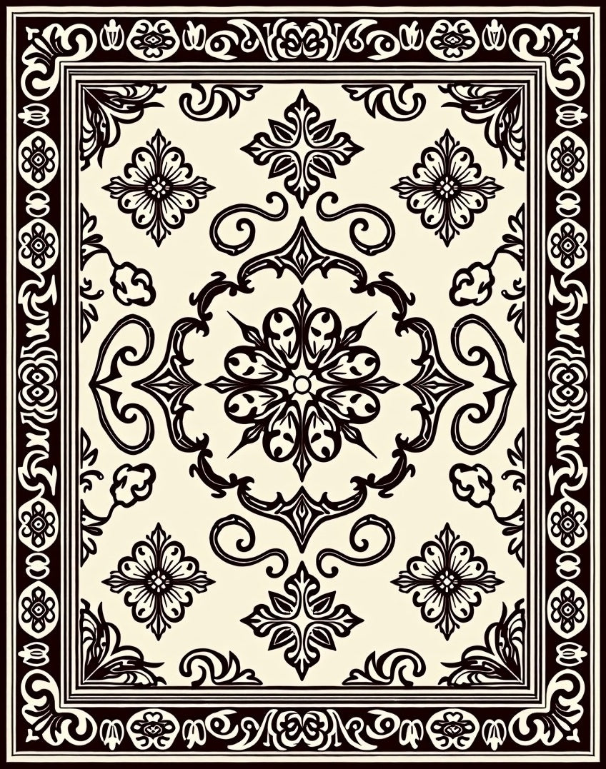 Classic Ornate Floral Scroll Pattern Rug